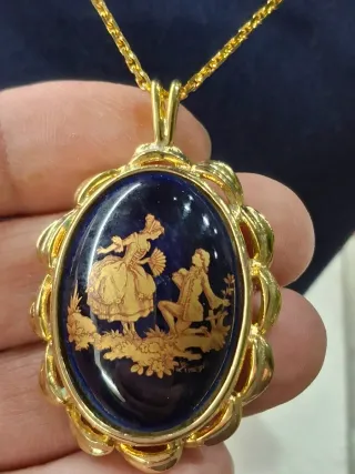 Collana Limoges con ciondolo blu e oro