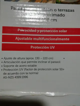 Parasol Balcón/Terraza 180x130cm