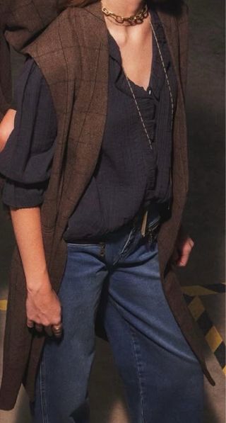 Chaleco largo Nicoli cuadros marrón