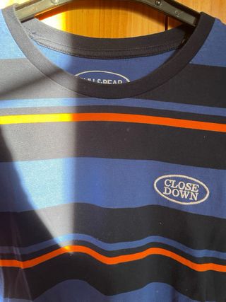 Camiseta Pull&Bear Rayas Azul Naranja Talla L