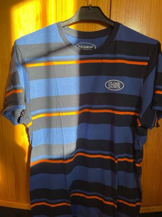 Camiseta Pull&Bear Rayas Azul Naranja Talla L
