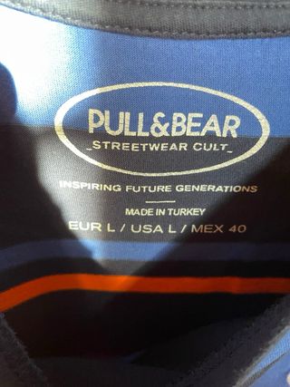 Camiseta Pull&Bear Rayas Azul Naranja Talla L