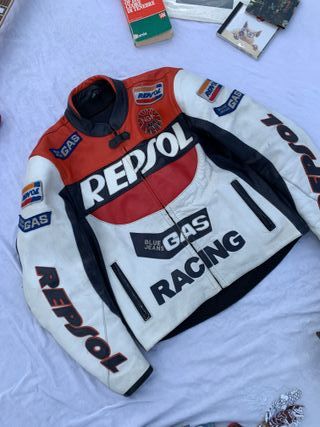 Vintage Repsol GAS Racing Leather Motorcycle Jacke