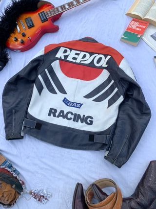 Vintage Repsol GAS Racing Leather Motorcycle Jacke