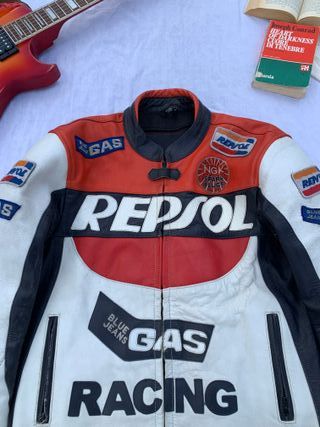 Vintage Repsol GAS Racing Leather Motorcycle Jacke