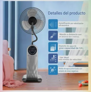 Ventilador nebulizador silencioso con control remo