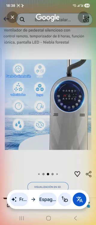 Ventilador nebulizador silencioso con control remo