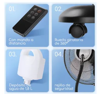Ventilador nebulizador silencioso con control remo