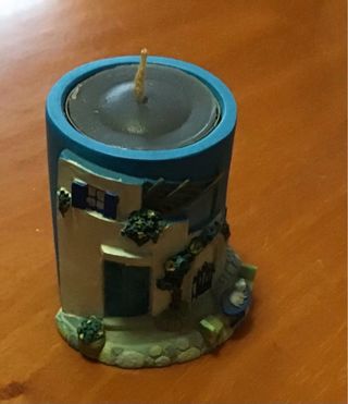 Portacandele decorativo casa blu