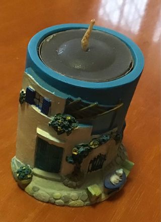 Portacandele decorativo casa blu