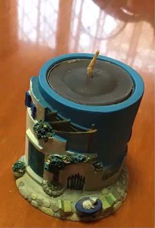 Portacandele decorativo casa blu