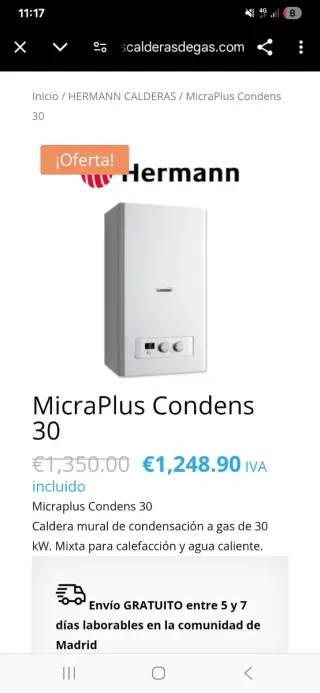 Calentador de gas natural Hermann blanco