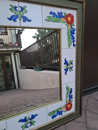 Espejo decorativo cerámica y madera