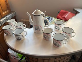 Juego Vintage Tazas y Cafetera Náutica