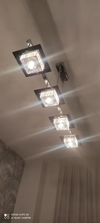 2 Lámparas de cristal y metal