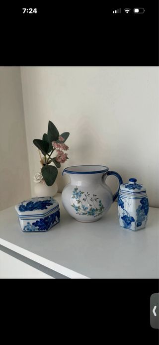 Set 3 pezzi ceramica blu fiori