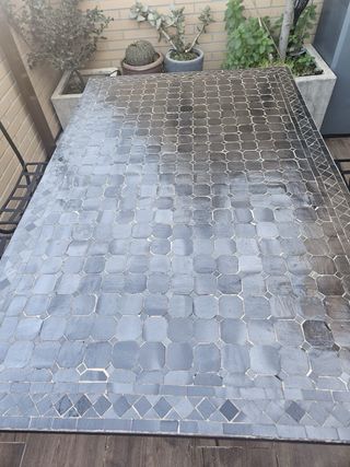 Mesa Mosaico Marroquí Negra y 4 sillas de forja