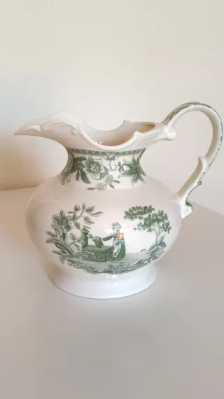 Juego Porcelana Vintage Verde y Blanco