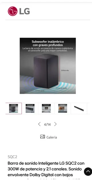 Barra de Sonido LG SQC2 con Subwoofer