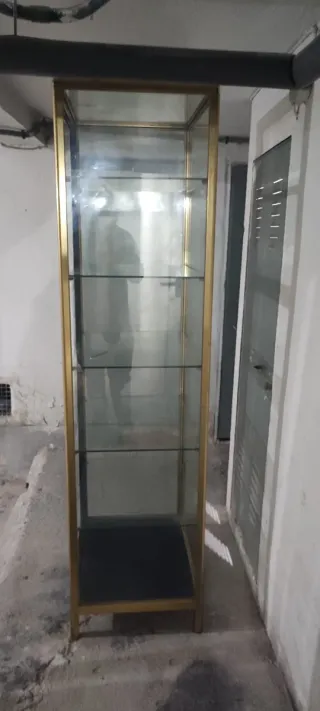 Vitrina de cristal dorada y transparente