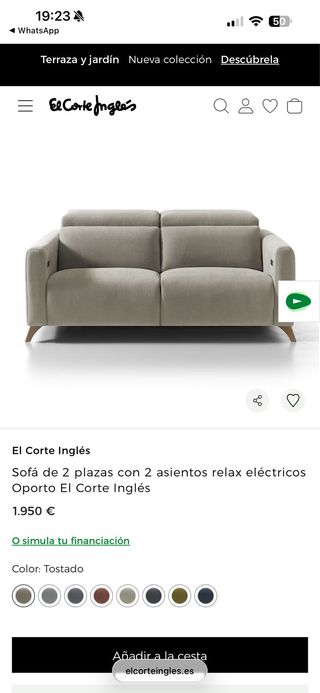 Sofá El Corte Inglés 2 plazas eléctrico