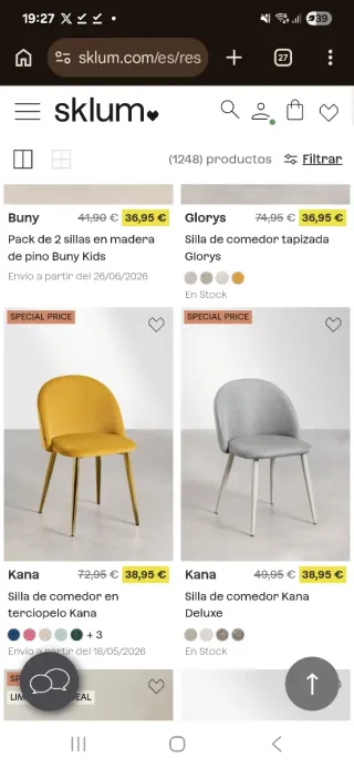 Sillas Comedor SKLUM Terciopelo Dorado