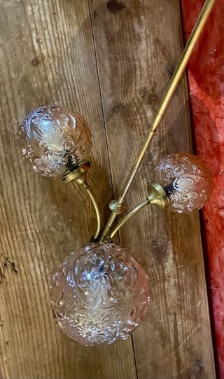 Antigua Lámpara Latón Modernista Globos Cristal