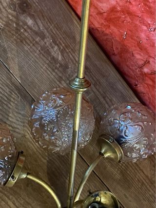 Antigua Lámpara Latón Modernista Globos Cristal