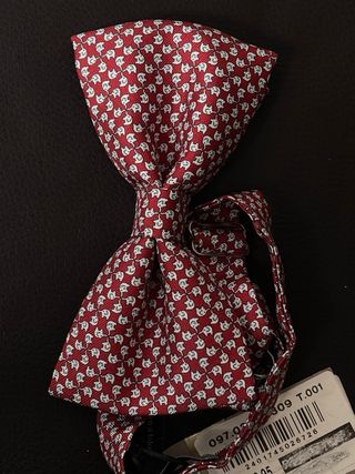 Pajarita Burdeos Estampado Blanco Self-Tie Nueva