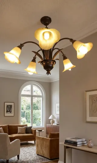 Lámpara de techo de cristal y metal