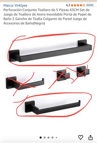 2 Piezas Toallero Acero Inoxidable Negro