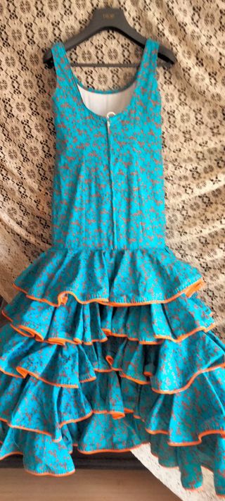 Traje Flamenca Niña Azul/Naranja