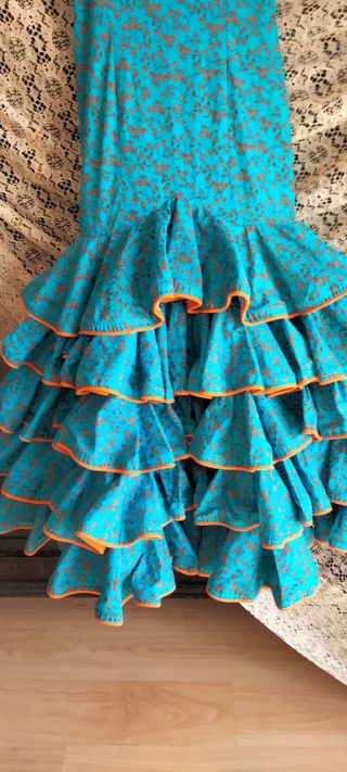 Traje Flamenca Niña Azul/Naranja