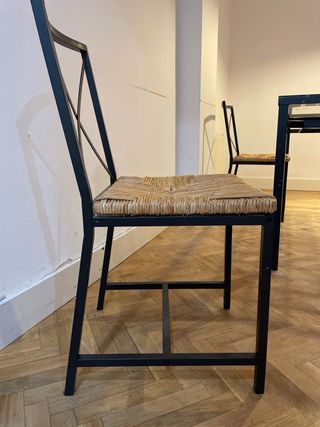 Mesa comedor cristal y hierro + 4 sillas