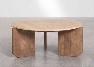 Tavolo rotondo in pietra naturale e legno