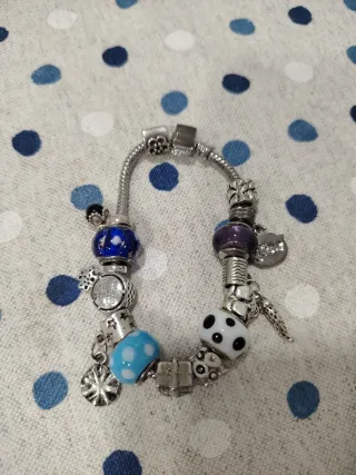 Pulsera tipo Pandora plata y azul