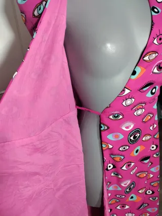 Vestido Minueto rosa estampado ojos largo S