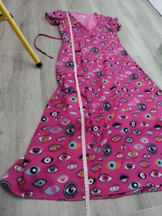 Vestido Minueto rosa estampado ojos largo S