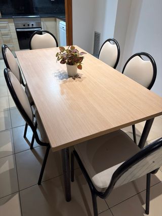 Mesa de comedor y 6 sillas y mesa de centro