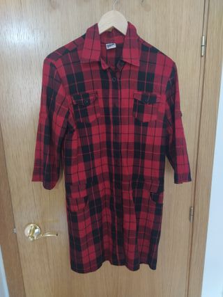 Vestido Camisero Cuadros Rojo y Negro