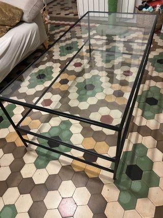 Mesa de centro cristal y metal