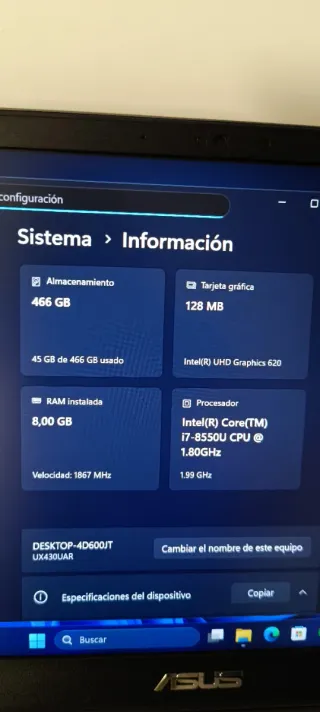 Portátil Asus ZenBook Core i7 512GB batería nueva