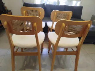 Juego 4 Sillas Comedor Rattan y Madera