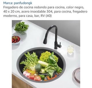 Fregadero Cocina Redondo Negro 40x20