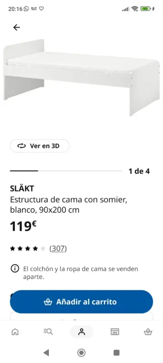 Estructura Cama SLÄKT Ikea Blanca 90x200