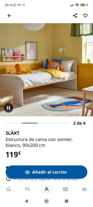 Estructura Cama SLÄKT Ikea Blanca 90x200