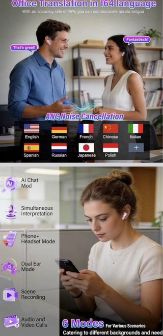 Auriculares Bluetooth Traductor Pantalla Táctil