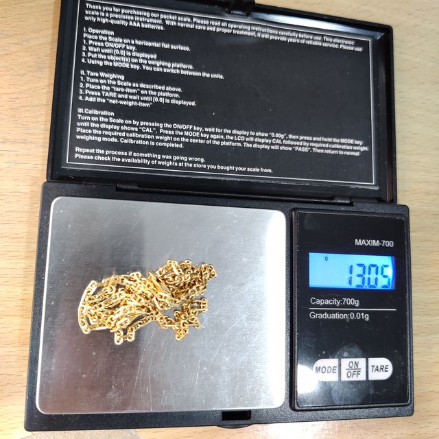 Cadena de oro de 18k. Peso: 13.09 g.