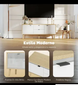 Mueble TV moderno blanco y madera
