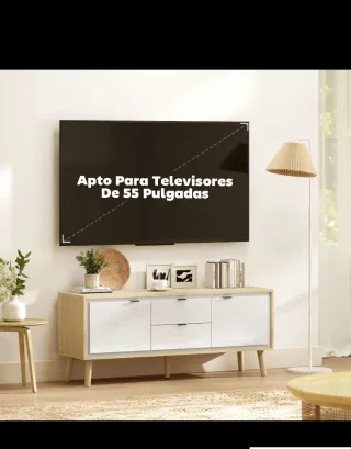 Mueble TV moderno blanco y madera